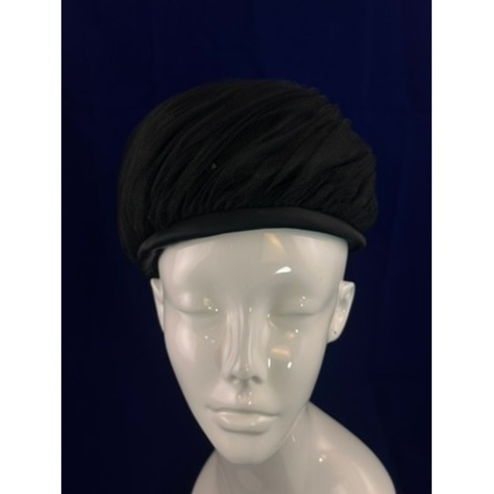 Vintage 1960s Holt Renfrew Black Draped Hat Turban Style Textured Minimalist Hat - Picture 4 of 9